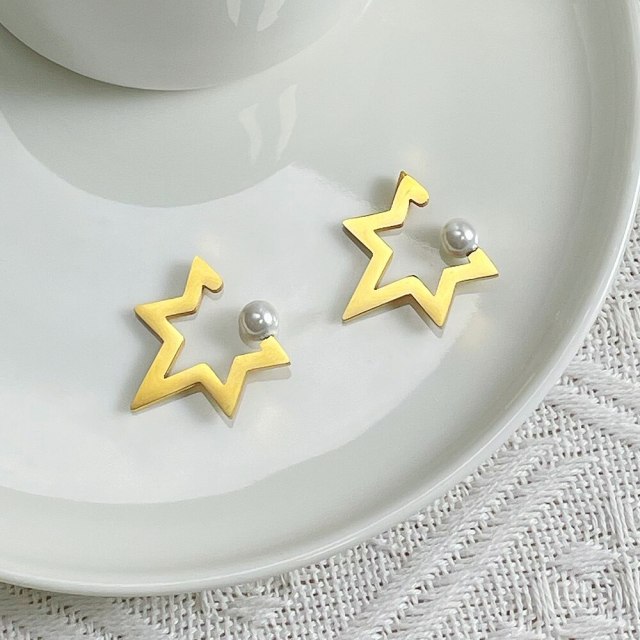 ENFASHION Pearl Star Ear Cuff Gold Color Earrings For Women Stainless Steel Fake Piercing Earings 2021 Fashion Jewelry E211329