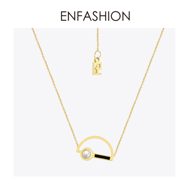 Enfashion Pearl Choker Necklace Women Gold Color Letter D Necklaces Pendants Stainless Steel Gifts Femme Jewelry Collares PD3009