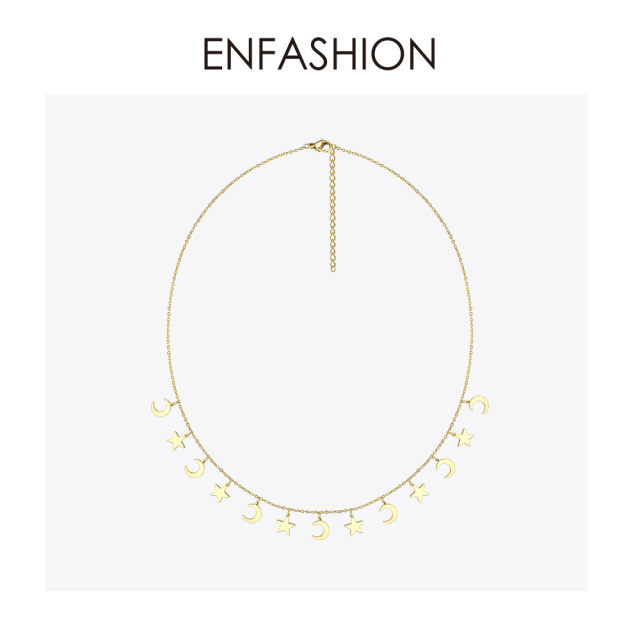 ENFASHION Star &amp; Moon Choker Necklace Women Stainless Steel Chain Pendants Necklaces Fashion Femme Jewelry Collares PM193014