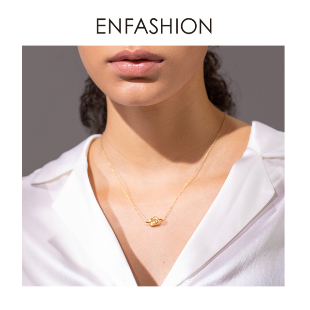 ENFASHION Cute Hollow Knot Pendant Necklace Women Gold Color Stainless Steel Heart Choker Necklace Fashion Femme Jewelry P193057