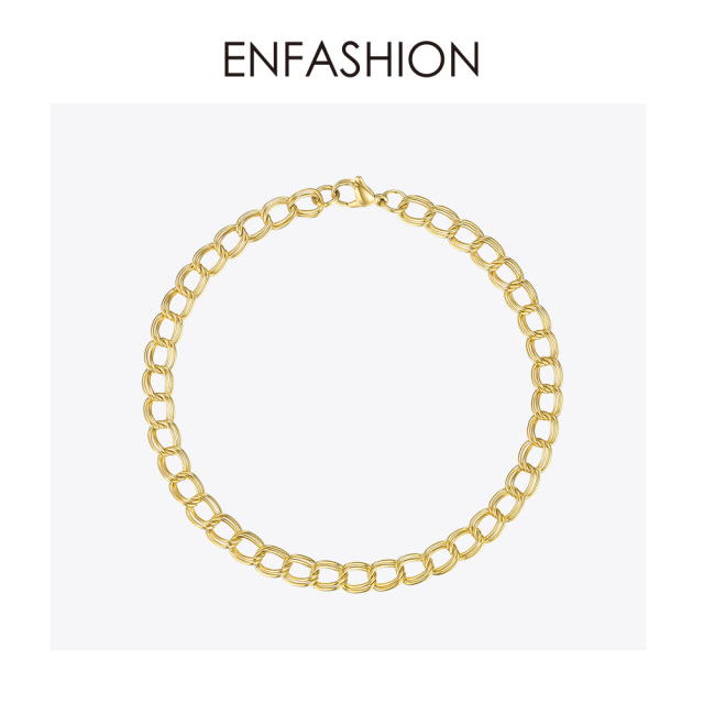 ENFASHION Simple Link Chain Bracelet Female Gold Color Stainless Steel Double Circle Bracelets For Women Fashion Jewelry B192071