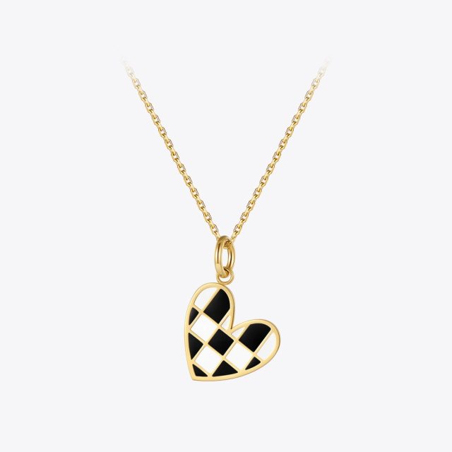 ENFASHION Kpop Grid Heart Necklace For Women Pendant Necklaces Gold Fashion Jewelry Stainless Steel Free Shipping Items P213278