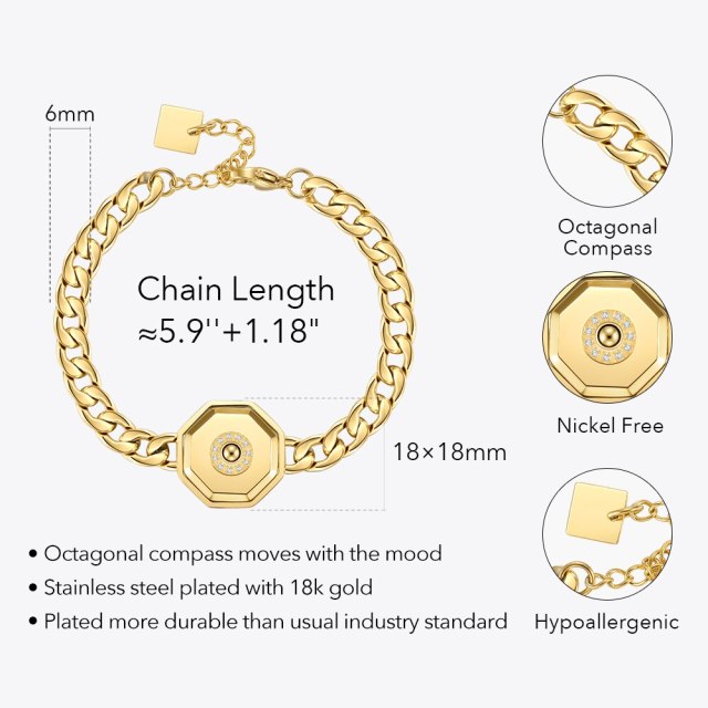 ENFASHION Unique Octagonal Compass Bracelet For Women Stainless Steel Fashion Jewelry Gold Color Chain Bracelets Party B222272
