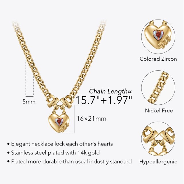 ENFASHION Stainless Steel Necklace Heart-shaped Colored Zircon Pendant Necklaces Fashion Jewelry Collares Para Mujer P223300