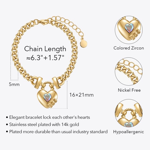 ENFASHION Heart-shaped Colored Zirco Bracelet For Women Stainless Steel Fashion Jewelry Gold Color Chain Bracelets Party B222277