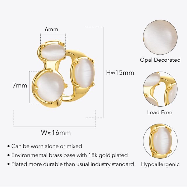 ENFASHION Opal Decorated Ear Cuff Earrings For Women Gold Color Fashion Jewelry Earring 2022 Gift Pendientes Mujer E221360