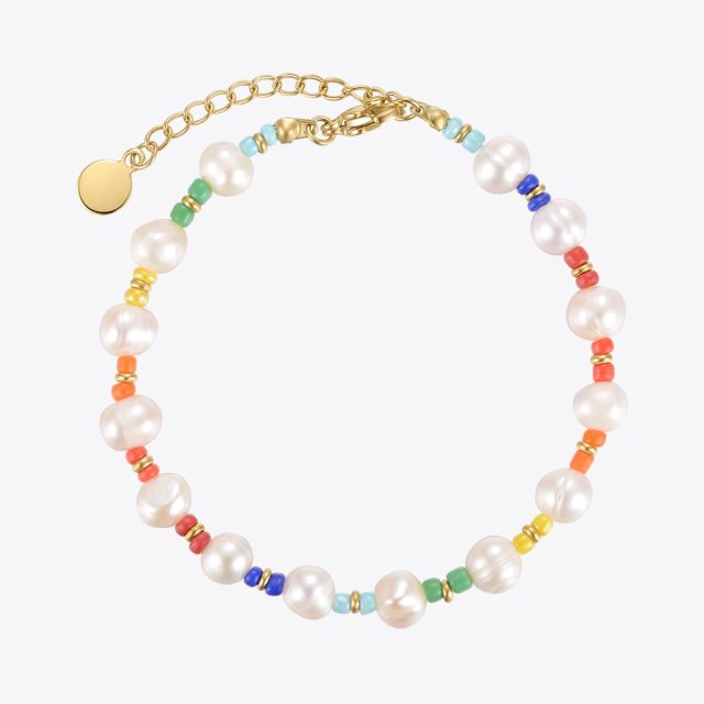 ENFASHION Natural Pearl Bracelet For Women Stainless Steel Fashion Jewelry Pearl Colorful Seed Beaded Dainty Bracelets B222280