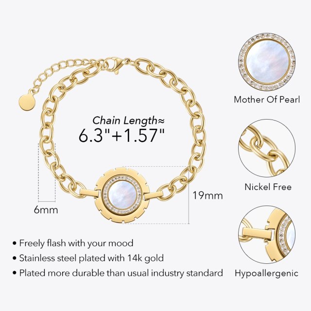 ENFASHION Mother Of Pearl Bracelet For Women Stainless Steel Fashion Jewelry Black Acrylic Bracelets  Pulseras Mujer B222278