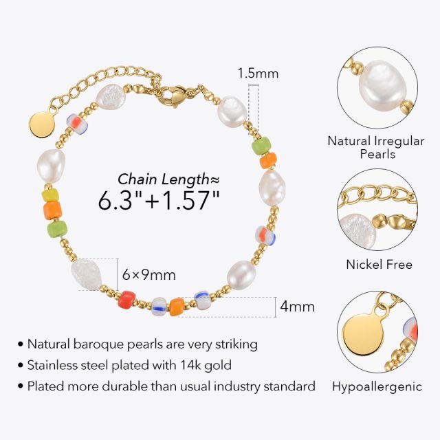 ENFASHION Natural Irregular Pearls Bracelet For Women Stainless Steel Fashion Jewelry Colorful beads Bracelets Party B222279
