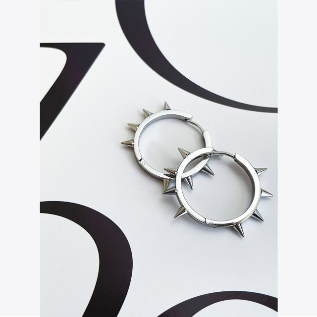 ENFASHION Spike Hoop Shape Earring Stainless Steel Silver Color Hoop Earrings Pendientes Mujer Fashion Jewelry Party E221368