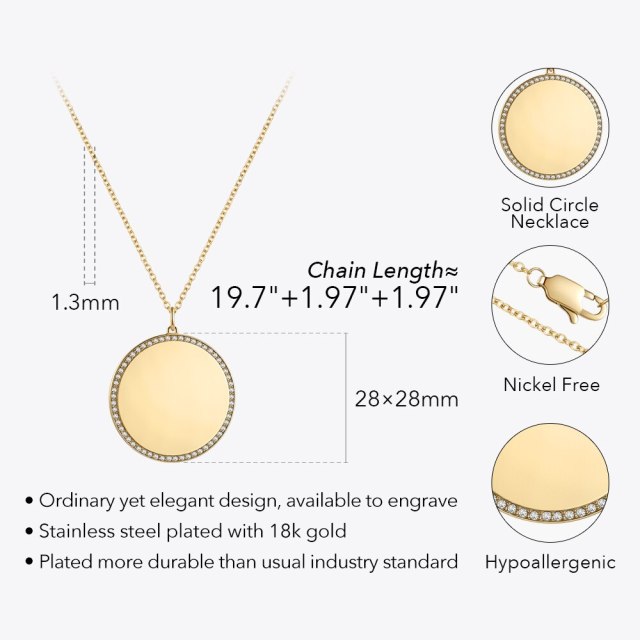 ENFASHION Smooth Circle Necklace For Women Zircon Collares Para Mujer Stainless Steel Fashion Jewelry Gold Chain Necklaces P3307