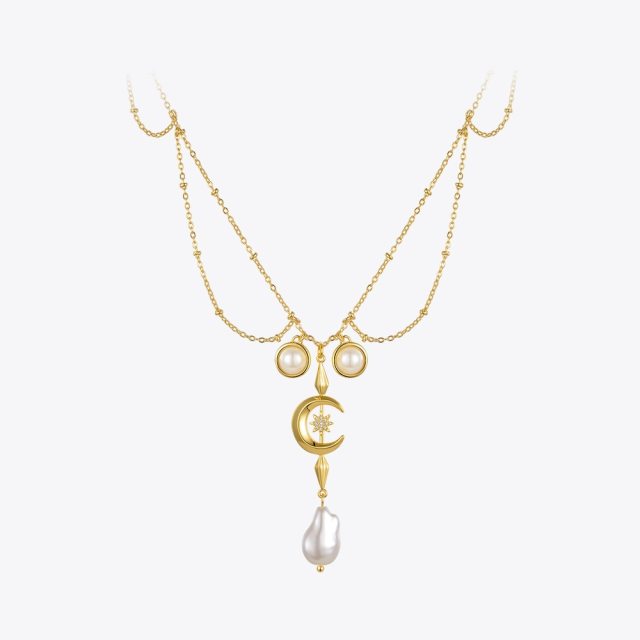 ENFASHION Original Kpop Moon Star Pendants Necklaces Collares Collares Pearl Necklace For Women Gold Jewelry Wedding P223308