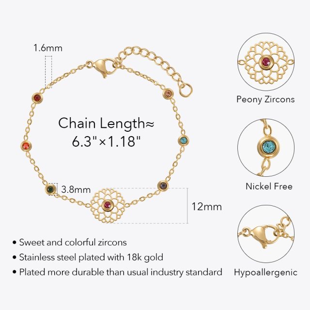 ENFASHION Kpop Colorful Zircons Bracelets For Women Stainless Steel Peony Bracelet Femme Gold Pulseras Fashion Jewelry B222287