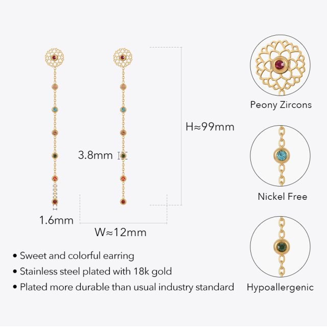 ENFASHION Colorful Zircons Drop Earrings For Women Stainless Steel Pendientes Dangle Earings Fashion Jewelry 2022 Gold E221376