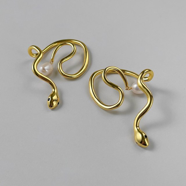 ENFASHION Snake Natural Pearl Ear Cuff Gold Earrings For Women Fashion Jewelry Animals Pendientes Mujer Friends Gifts E221379