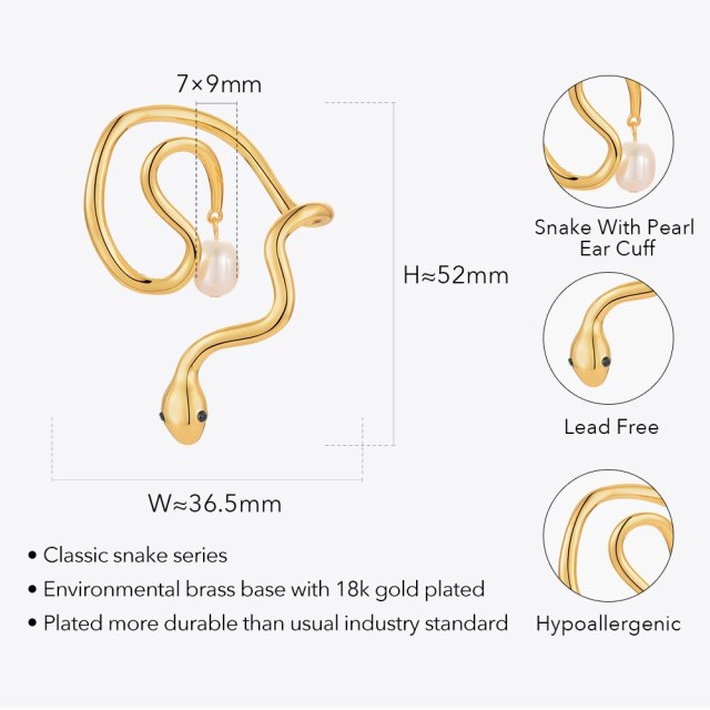 ENFASHION Snake Natural Pearl Ear Cuff Gold Earrings For Women Fashion Jewelry Animals Pendientes Mujer Friends Gifts E221379