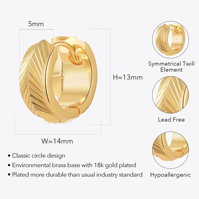 ENFASHION Small Feather Hoop Earrings For Women Pendientes Mujer Piercing Earings 2022 Gold Color Fashion Jewelry Party E221381