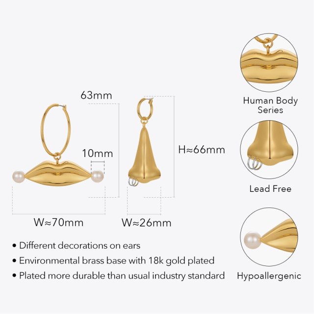 ENFASHION Exaggerated Nose Lips Earrings For Women Boucle Oreille Femme Gold Color Earings Fashion Jewelry 2022 Party E221388
