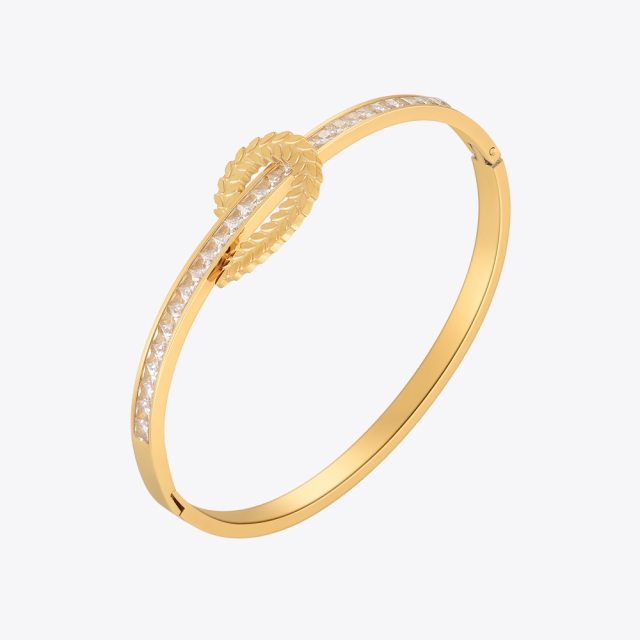 ENFASHION Olives Leaf Bracelet For Women Gold Color Pulseiras Wedding Zircons Bracelets Stainless Steel Fashion Jewelry B222288