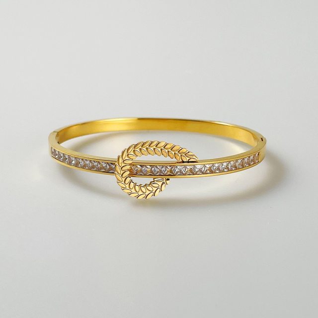 ENFASHION Olives Leaf Bracelet For Women Gold Color Pulseiras Wedding Zircons Bracelets Stainless Steel Fashion Jewelry B222288
