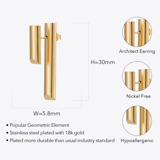 ENFASHION Vertical Geometric Stud Earings Kolczyki Stainless Steel Fashion Jewelry Gold Color Earrings For Women Christmas E1418