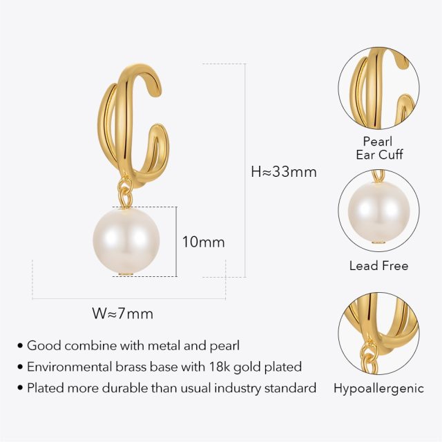 ENFASHION Pearl Ear Cuff Wedding Earings Gold Color Clip On Earrings For Women Pendientes Mujer Fashion Jewelry 2022 E221406