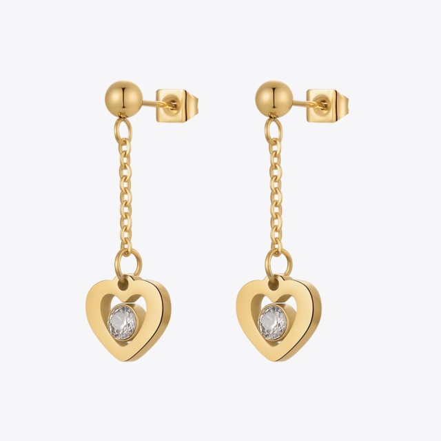ENFASHION New In Heart Earrings Pendientes Stainless Steel Fashion Jewelry For Women Zircons Gold Color Drop Earings E221429