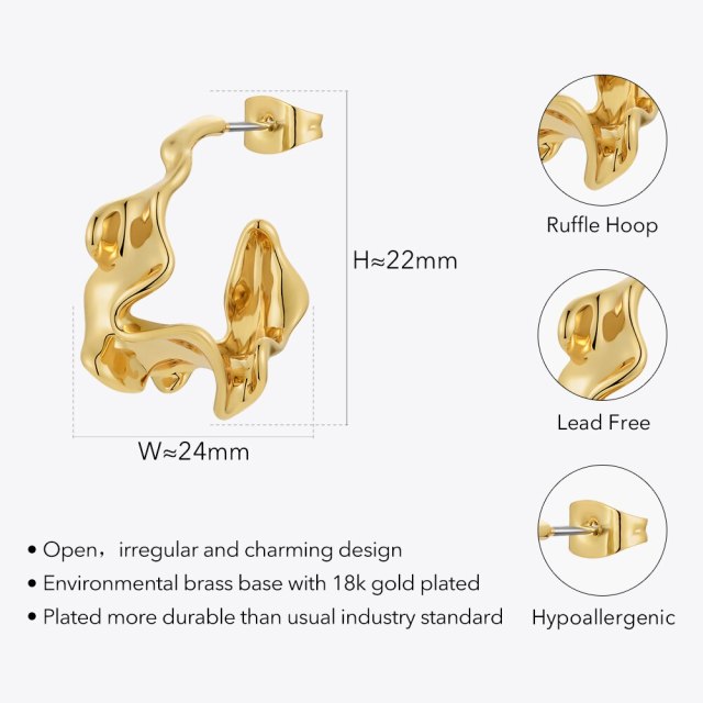 ENFASHION Piercing Hoop Earrings For Women Christmas New In Ruffle Earings Fashion Jewelry Gold Color Pendientes Mujer E221447