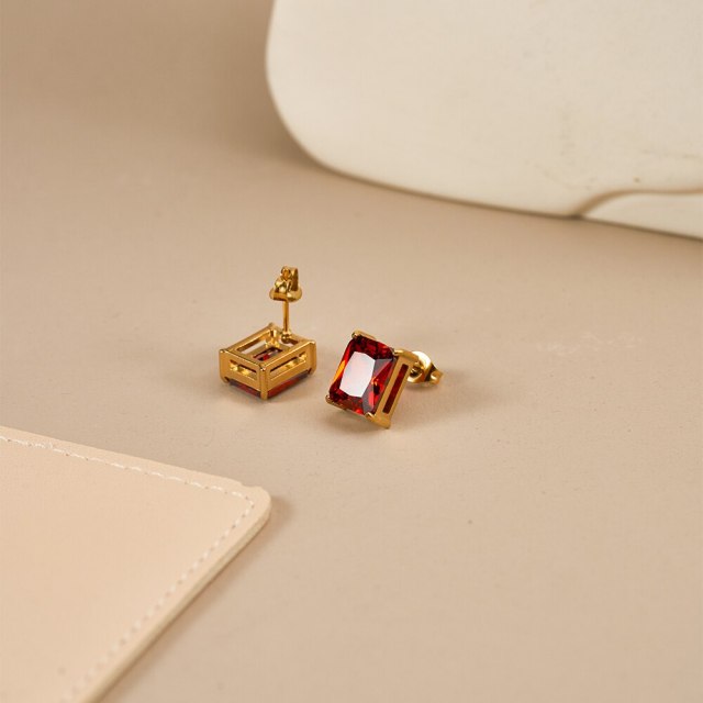 ENFASHION Aretes De Mujer Square Red Zircon Stud Earrings For Women 18K Plated Gold Color In Earings Fashion Jewelry Party 31455