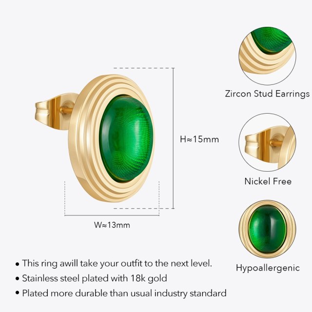 ENFASHION Aretes De Mujer Oval Green Zircon Stud Earrings For Women 18K Plated Gold Color In Earings Fashion Jewelry Party 1456