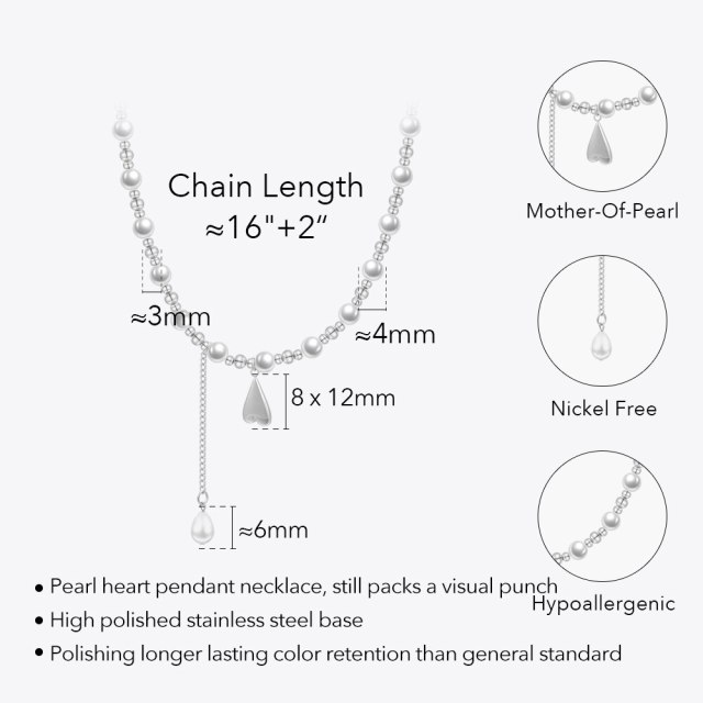 ENFASHION Para Mujer Pearl Hang Heart Pendant Necklace For Women Jewelry Necklaces Stainless steel Fashion Natural Gift P233403