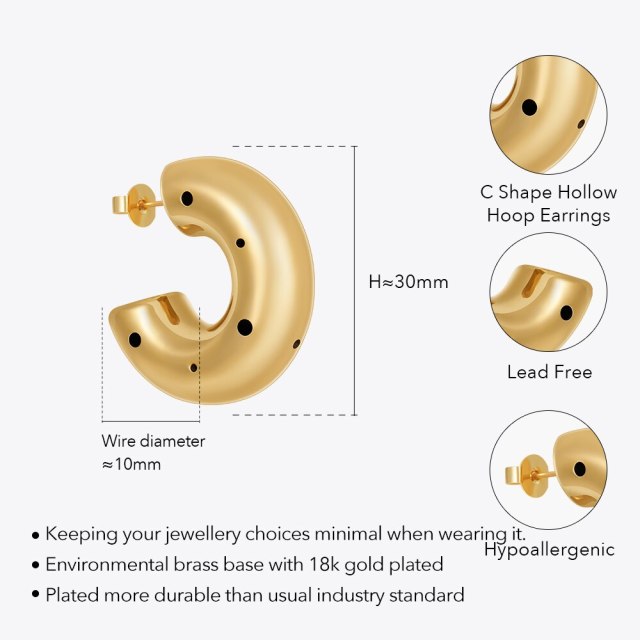 ENFASHION C Shape Hoop Earring For Women 18K Plated Gold Aretes De Mujer Fashion Jewelry Daily Office Birthday Free Shiping 9200
