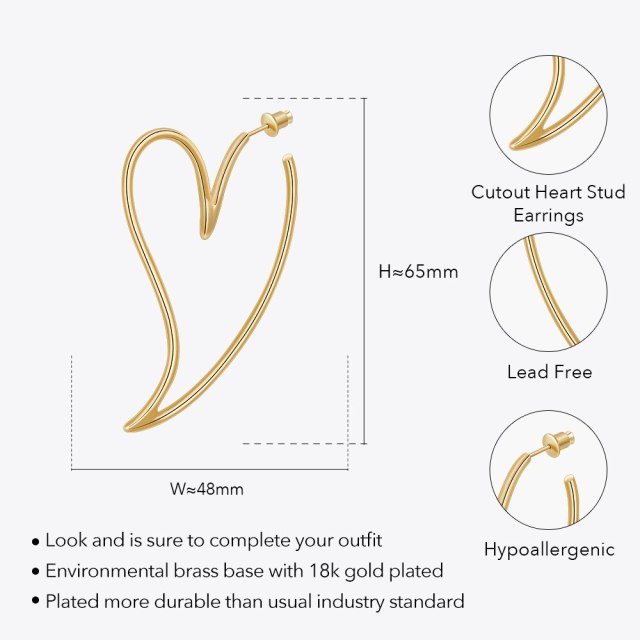 ENFASHION Aretes De Mujer Cutout Heart Stud Earrings For Women 18K Plated Gold Fashion Jewelry Daily OfficeTravel Gift E231462