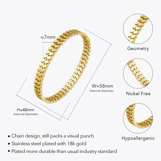 ENFASHION Double Chain Cuff Bangle For Women's Pulseras Stainless Steel Plated Gold Bracelet Cool Stylish Jewelry Easter B232367