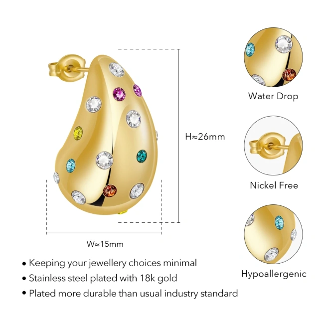 ENFASHION Aretes De Mujer Rain Drop Colorful Zircon Stud Earrings For Women Gold Color Stainless Steel In Earings Jewelry 231473