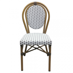 L-843 French Bistro Outdoor Furniture Bamboo Look Armrest Patio Wicker Rattan Chair