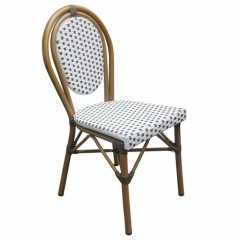 L-843 French Bistro Outdoor Furniture Bamboo Look Armrest Patio Wicker Rattan Chair