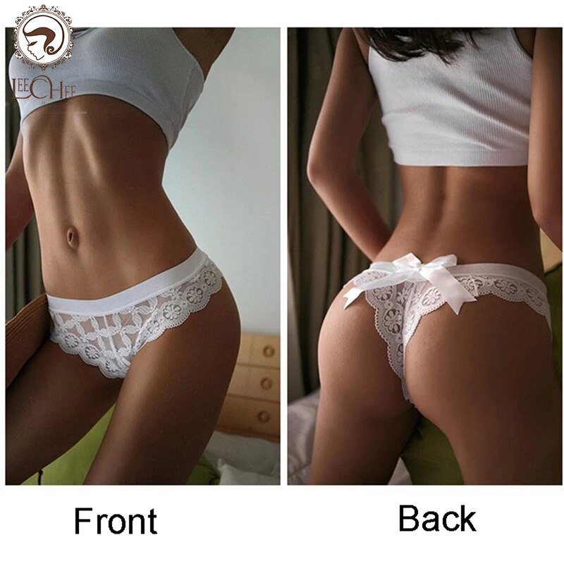 Leechee Sexy Lace String Transparent Panties Female Back Bow Cute Thong Women's Seamless Briefs Fashion Underwear Lady's Tangs