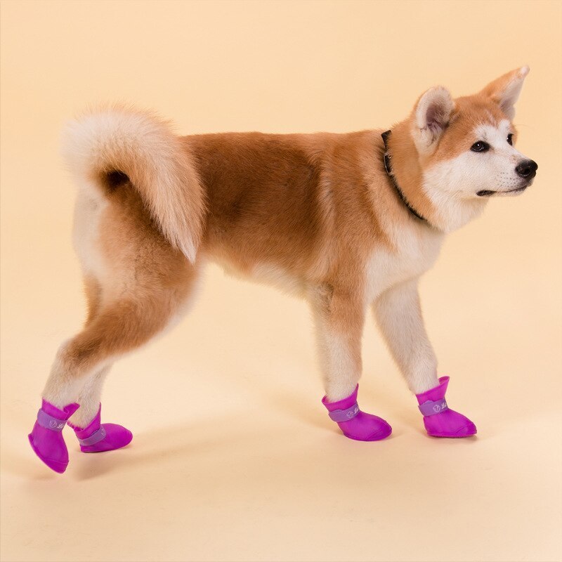 4Pcs/set Pet Dogs Winter Warm Shoes Rain Snow Waterproof Booties Socks Rubber Anti-slip Shoes For Large Dog Puppies Footwear