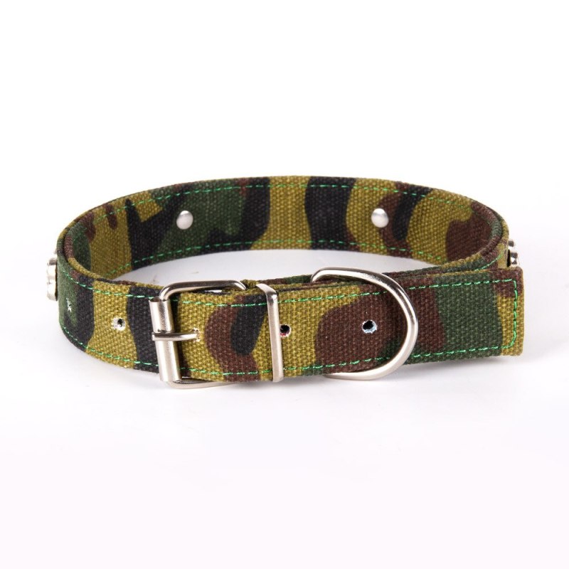 Pet Camouflaged Dog Collar With Diamond Bone Adjustable Dogs Cat Collars Control Handle Training Pet Cat Dog Collar Pet Supplies