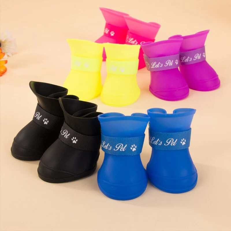 4Pcs/set Pet Dogs Winter Warm Shoes Rain Snow Waterproof Booties Socks Rubber Anti-slip Shoes For Large Dog Puppies Footwear