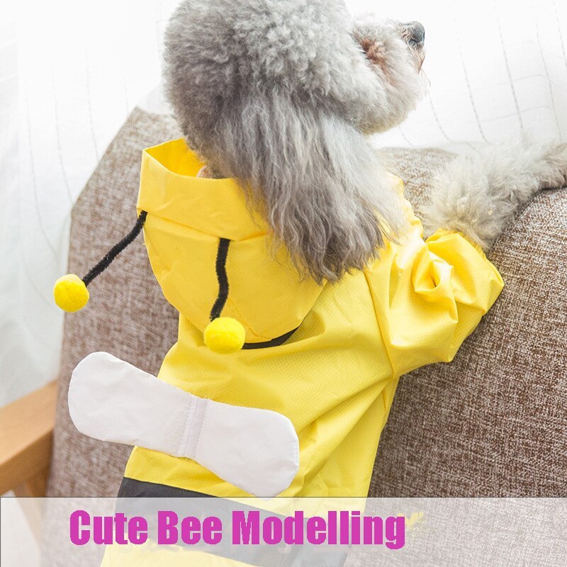 Waterproof Dog Raincoat With Hood Cute Bee Pet Dog Puppy Rain Coat Cloak Costumes Clothes for Teddy Corgi Schnauzer Bulldog