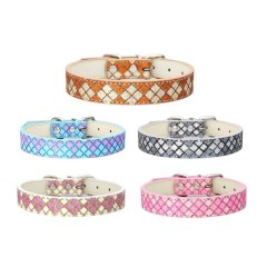 Pet Dog Collar PU Brilliant Plaid Adjustable Pet Dogs Cats Collars Control Handle Training Pet Cat Dog Collar Pet Supplies