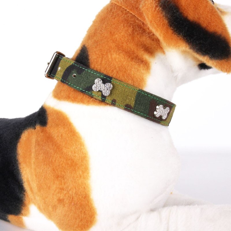 Pet Camouflaged Dog Collar With Diamond Bone Adjustable Dogs Cat Collars Control Handle Training Pet Cat Dog Collar Pet Supplies