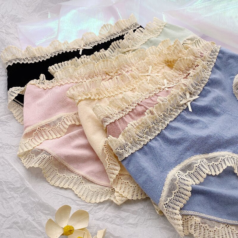 Courtly Style Lady Modal Underwear Feminine Aesthetically Maiden Cotton  Seamless French Lace Briefs Comfortable