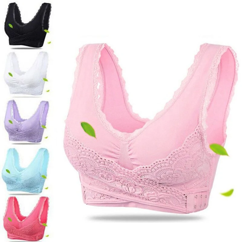 Plus Size Lingerie Lace Solid Color Cross Side Buckle Without Rims Gathered Sports Underwear Sleep Bra New