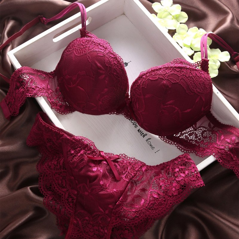 Women Bra Sets Lady Cute Sexy Underwear Satin Lace Embroidery Bra Sets With Panties