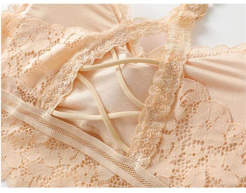 LEECHEE Women Hollow Out Bralette Solid Color Beauty Back Lace Underwear Sexy Vest Female Add Pad Wireless Bra Seamless Lingerie