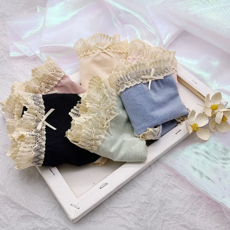 Courtly Style Lady Modal Underwear Feminine Aesthetically Maiden Cotton  Seamless French Lace Briefs Comfortable