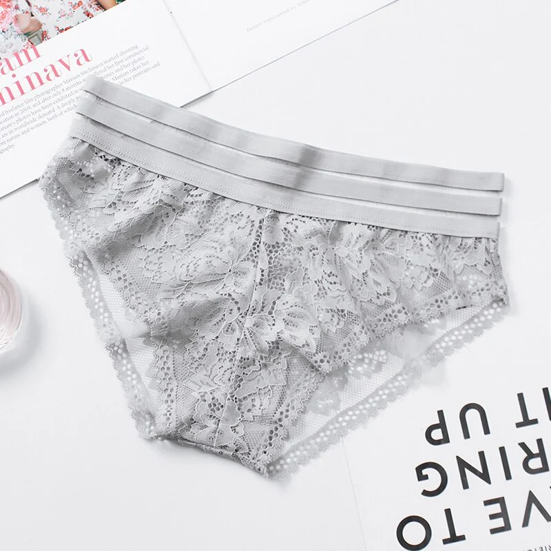 Lace Panties Bikini Tracel Seamless Panty Women Low Rise  Sexy Transparent Floral Briefs Soft Cotton Crotch Underpants Underwear